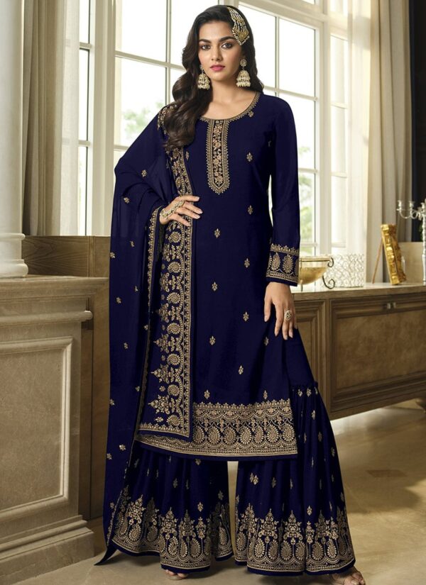 Blue Georgette Sharara Suit with embroidery party wear