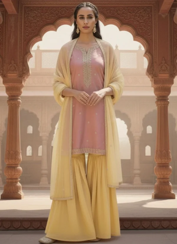 Pink georgette zari sequins sharara suit party wear