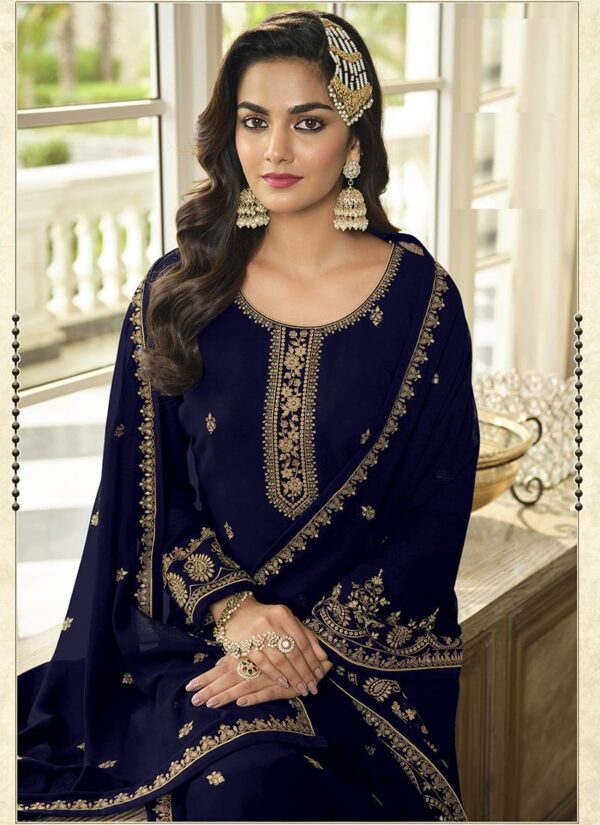 Blue Georgette Sharara Suit with embroidery party wear Side View